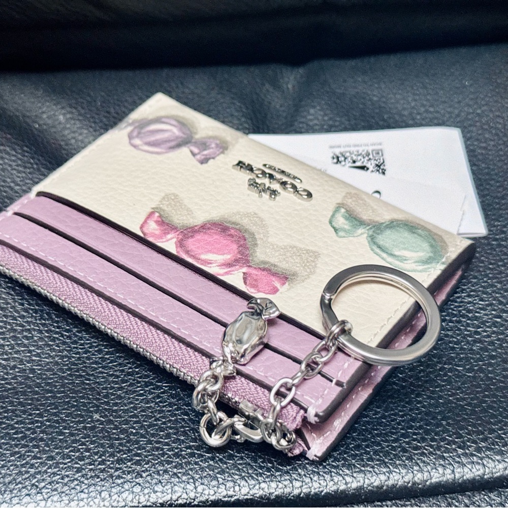 COACH Mini Skinny Id Case With Candy Print & Charm Refined Pebble Leather CDF93 - Picture 7 of 14
